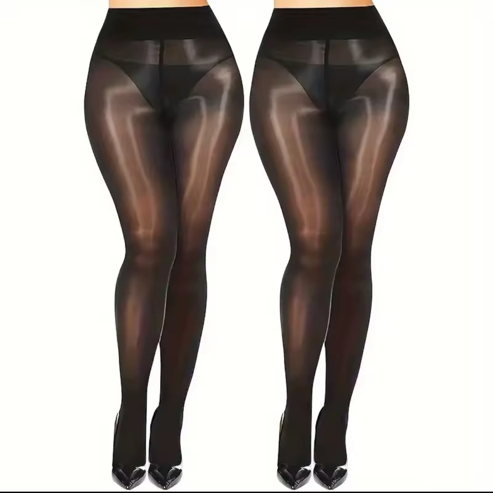 New Super Slick Wet Look Shiny Black Sheer Nylons Sexy Leggings - Picture 4 of 6